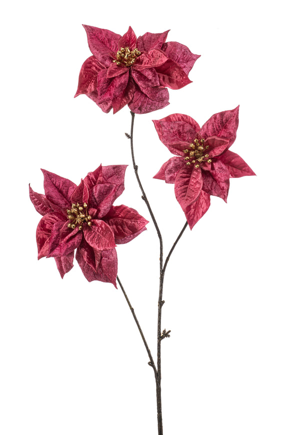 Poinsettia artificiel - 1 tige - Rose