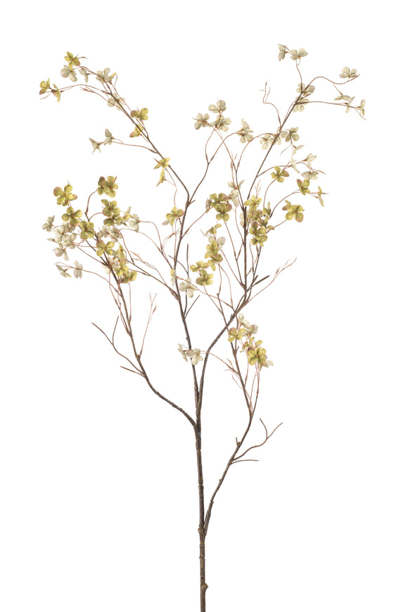 Fleurs d'hortensia artificiel sur branche - 1 branche de 117 cm - Vert