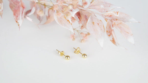 ball stud earrings - 2 pieces (1 pair) - Gold plated